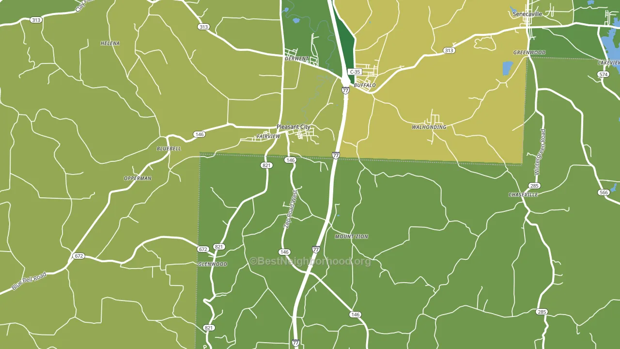Pleasant City, OH block-group voter-turnout map