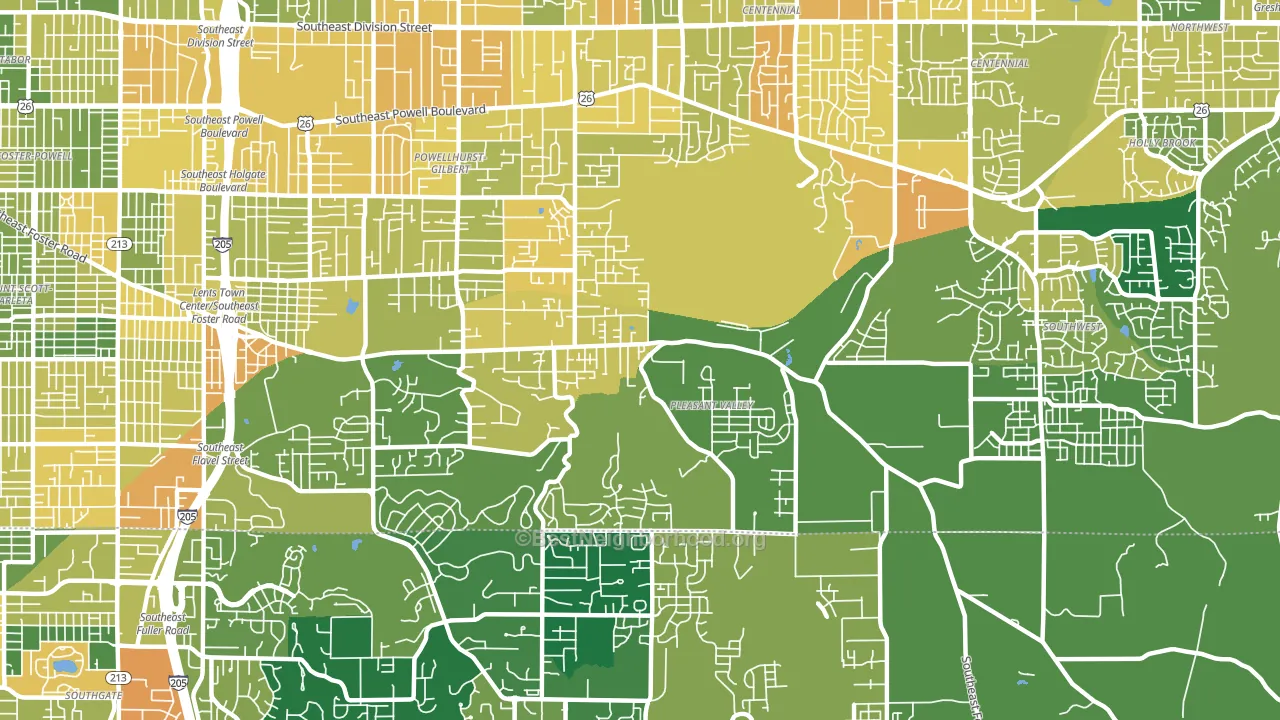 Pleasant Valley, Portland, OR block-group voter-turnout map