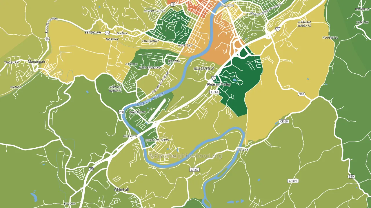 Pleasant Valley, WV block-group voter-turnout map