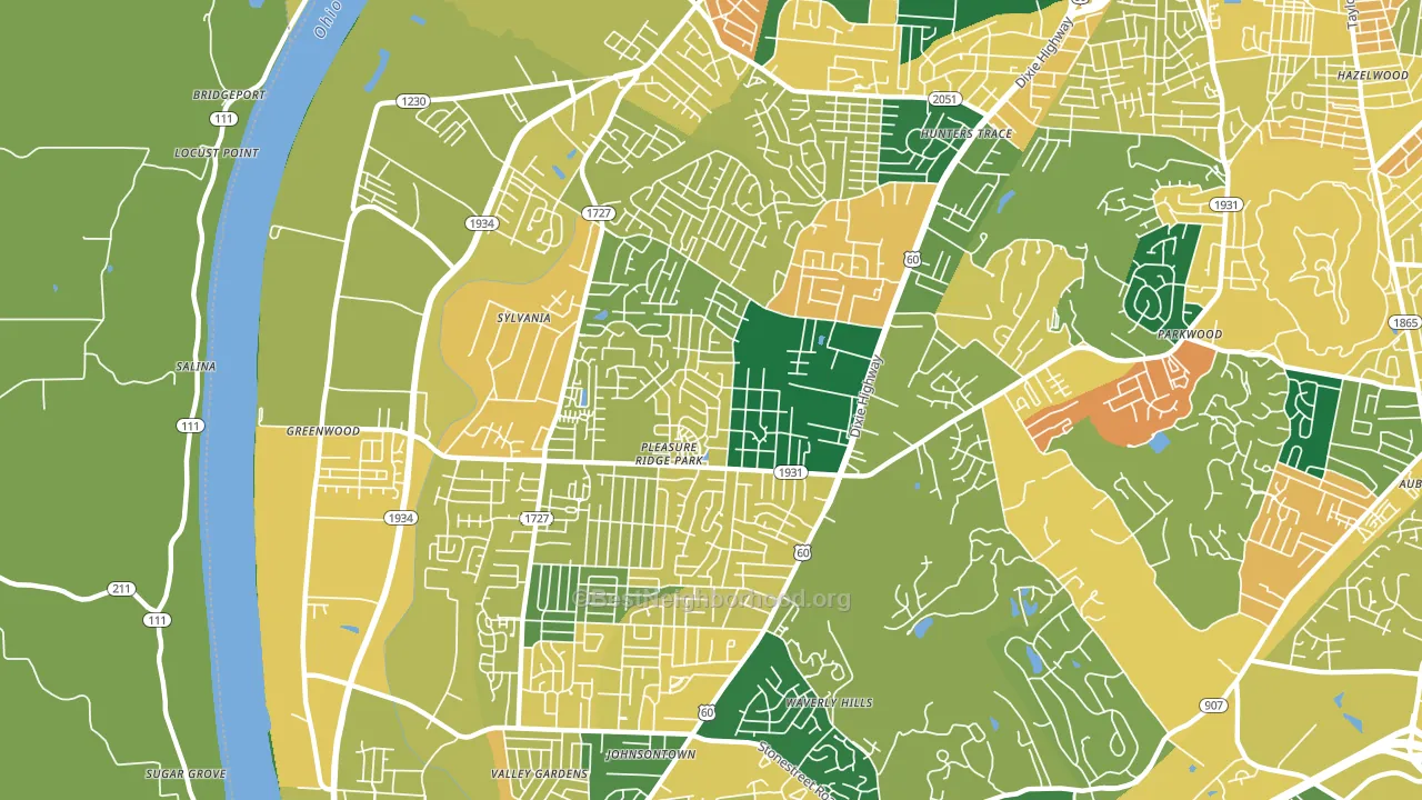 Pleasure Ridge Park, Louisville, KY block-group voter-turnout map