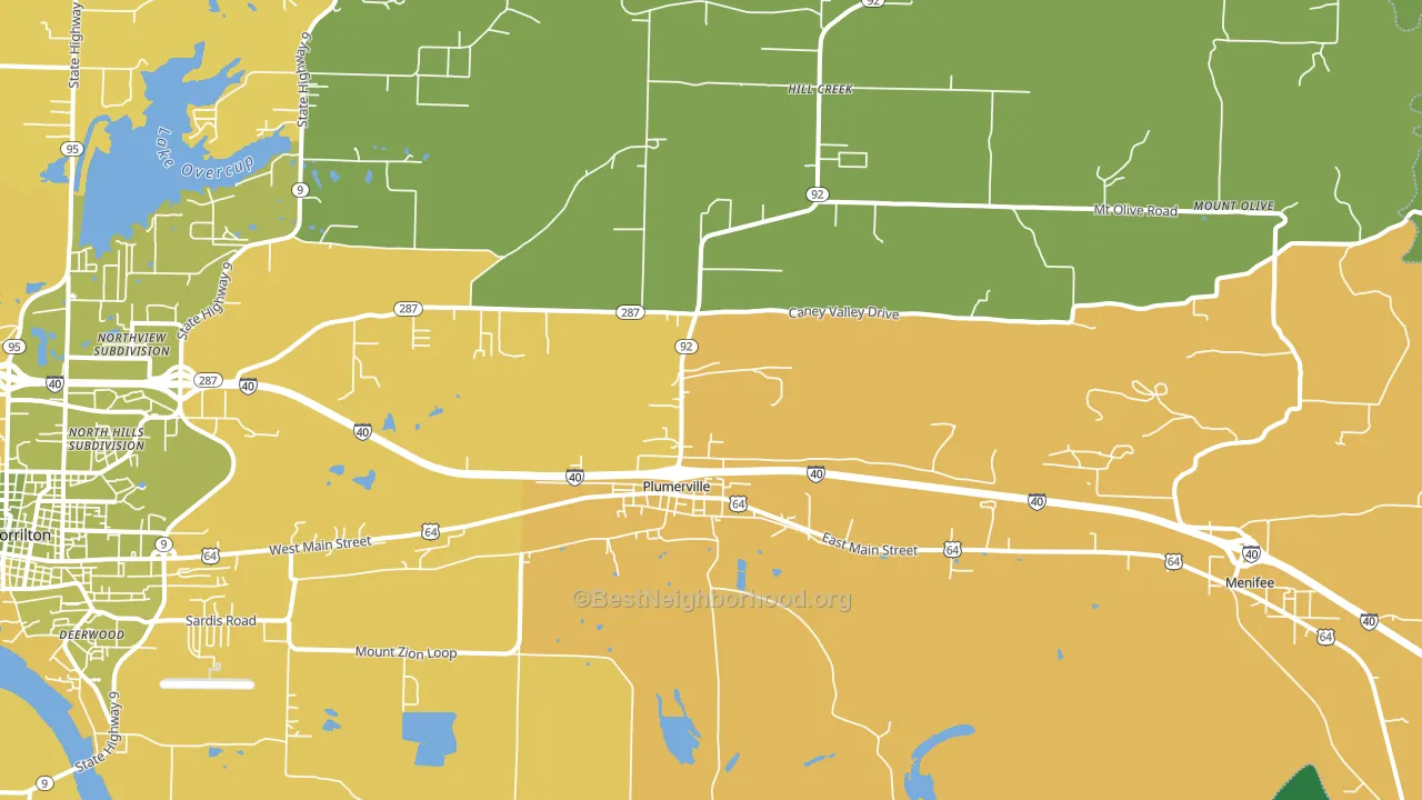 Plumerville, AR block-group voter-turnout map