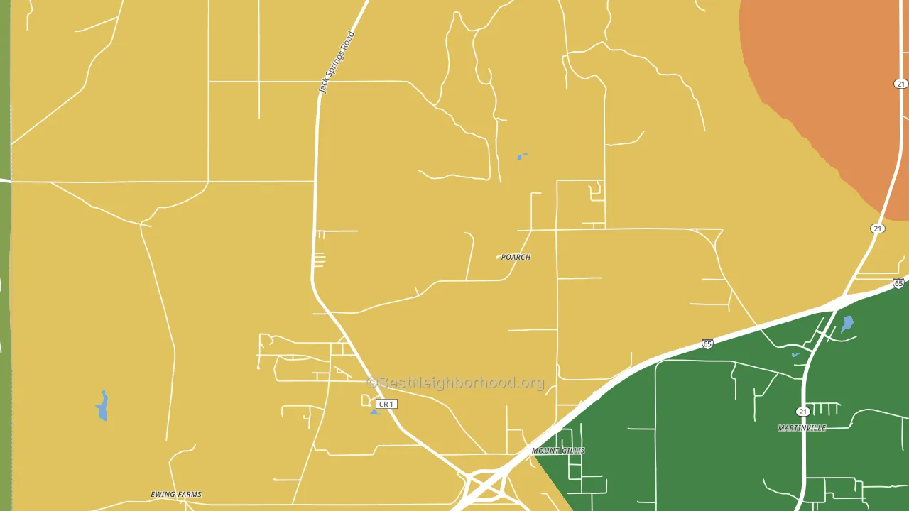 Poarch, AL block-group voter-turnout map