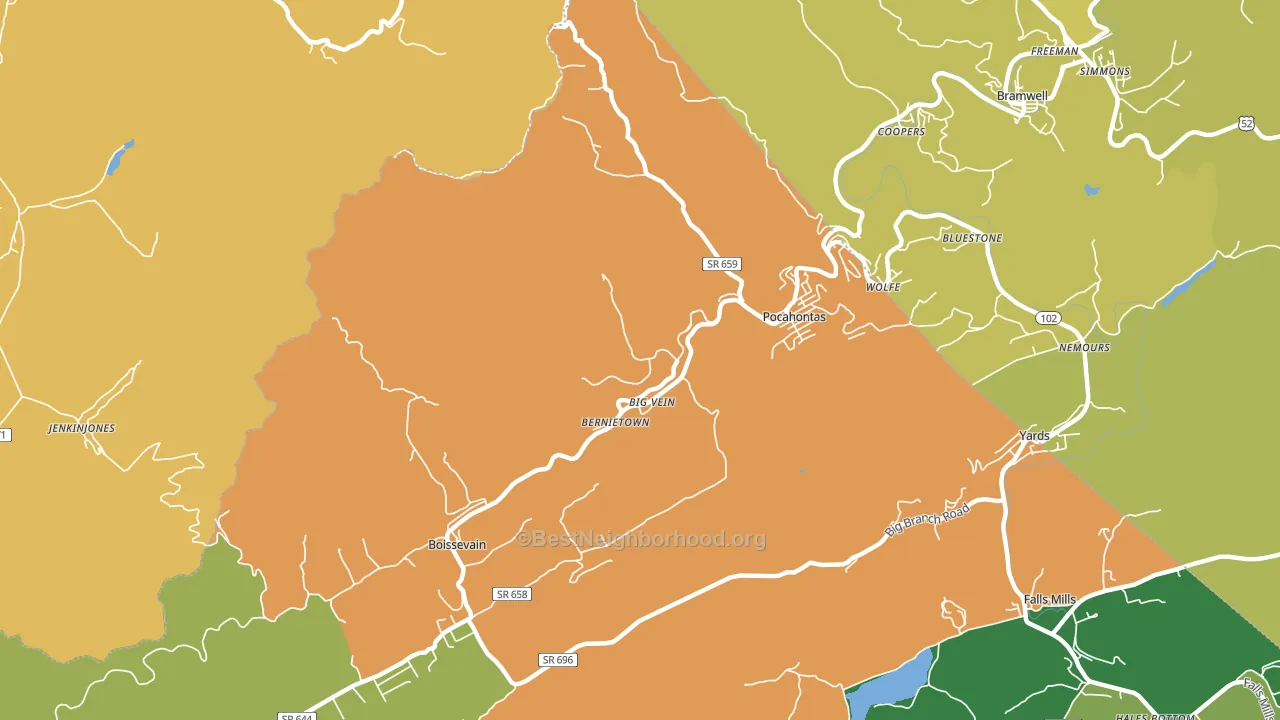 Pocahontas, VA block-group voter-turnout map
