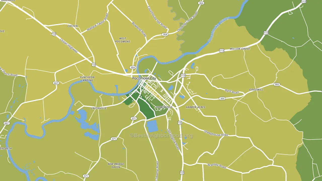 Pocomoke City, MD block-group voter-turnout map