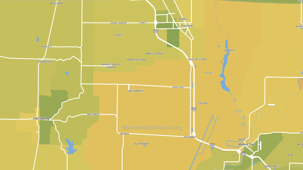 Poinsett County, AR block-group voter-turnout map