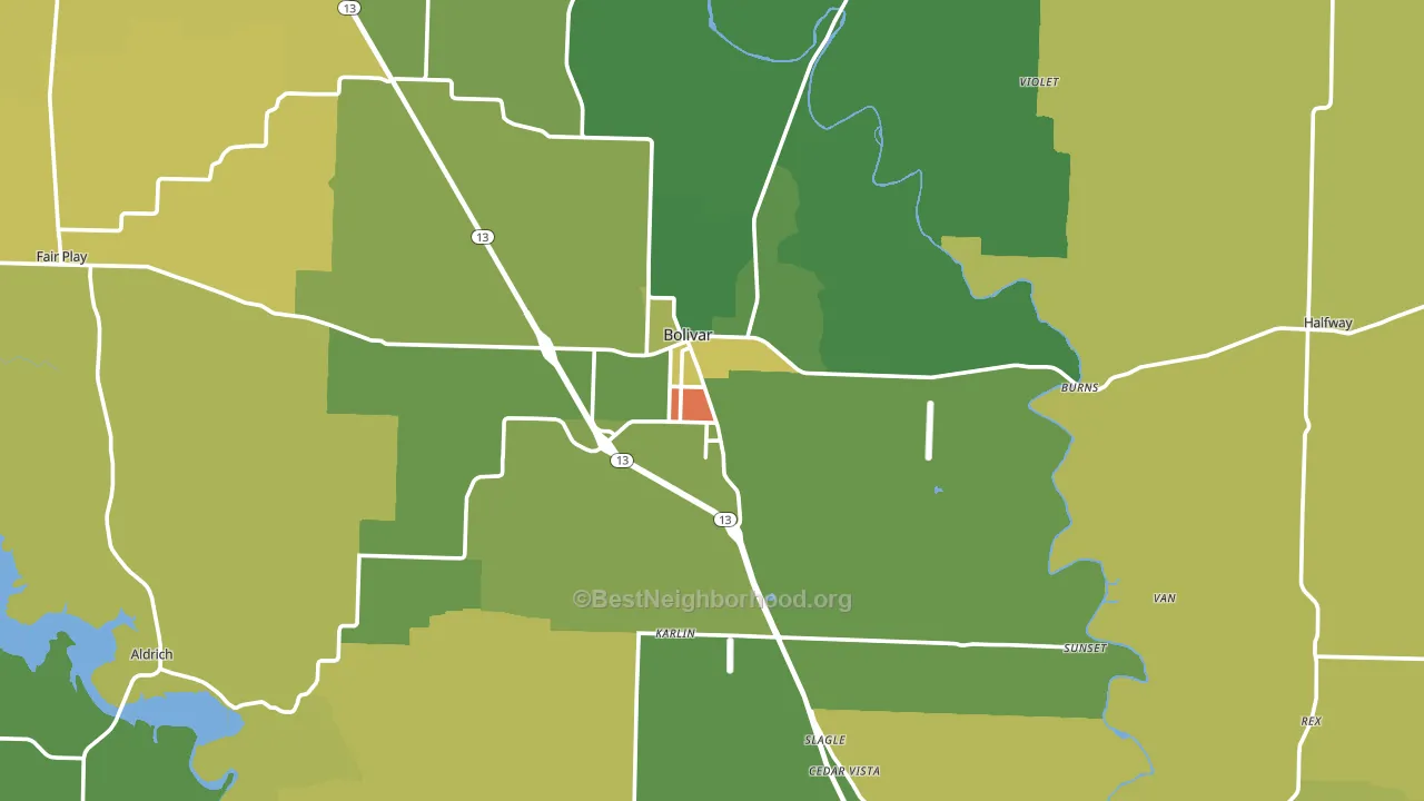 Polk County, MO block-group voter-turnout map