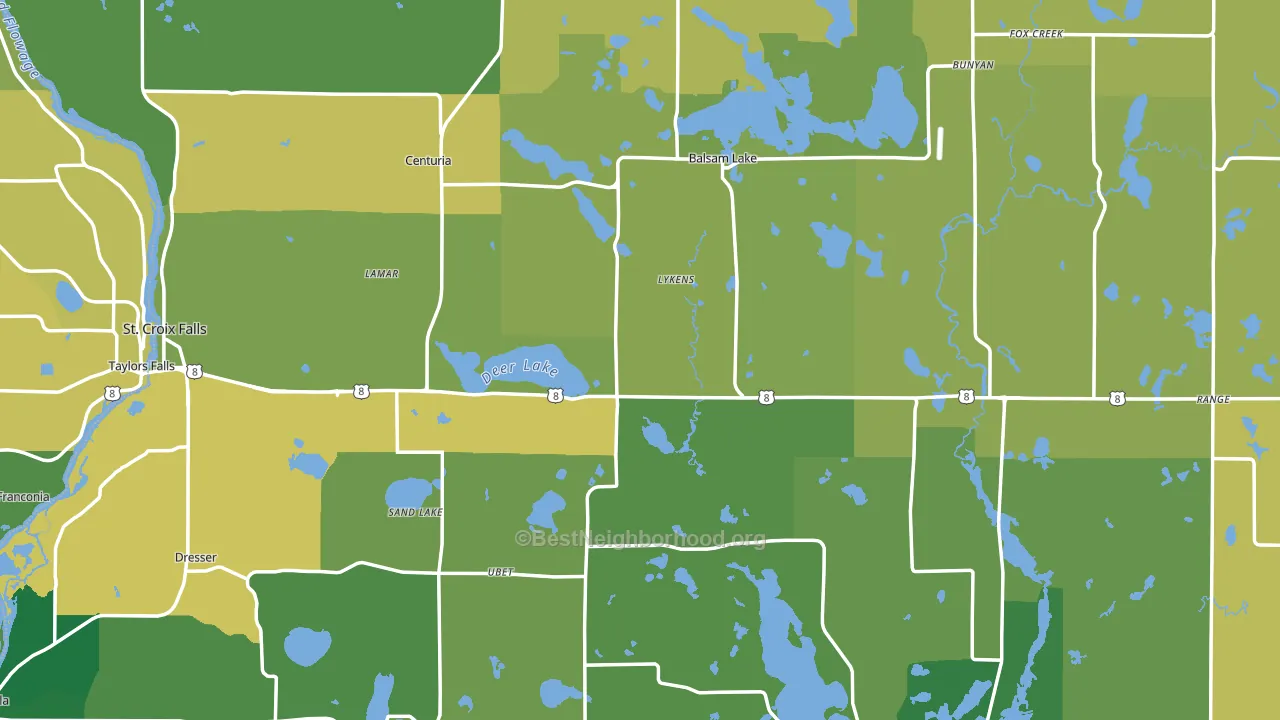 Polk County, WI block-group voter-turnout map