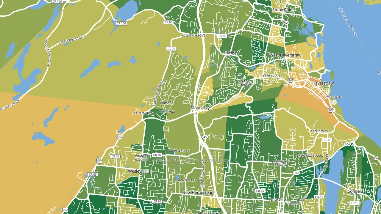 Pomona, NY block-group voter-turnout map