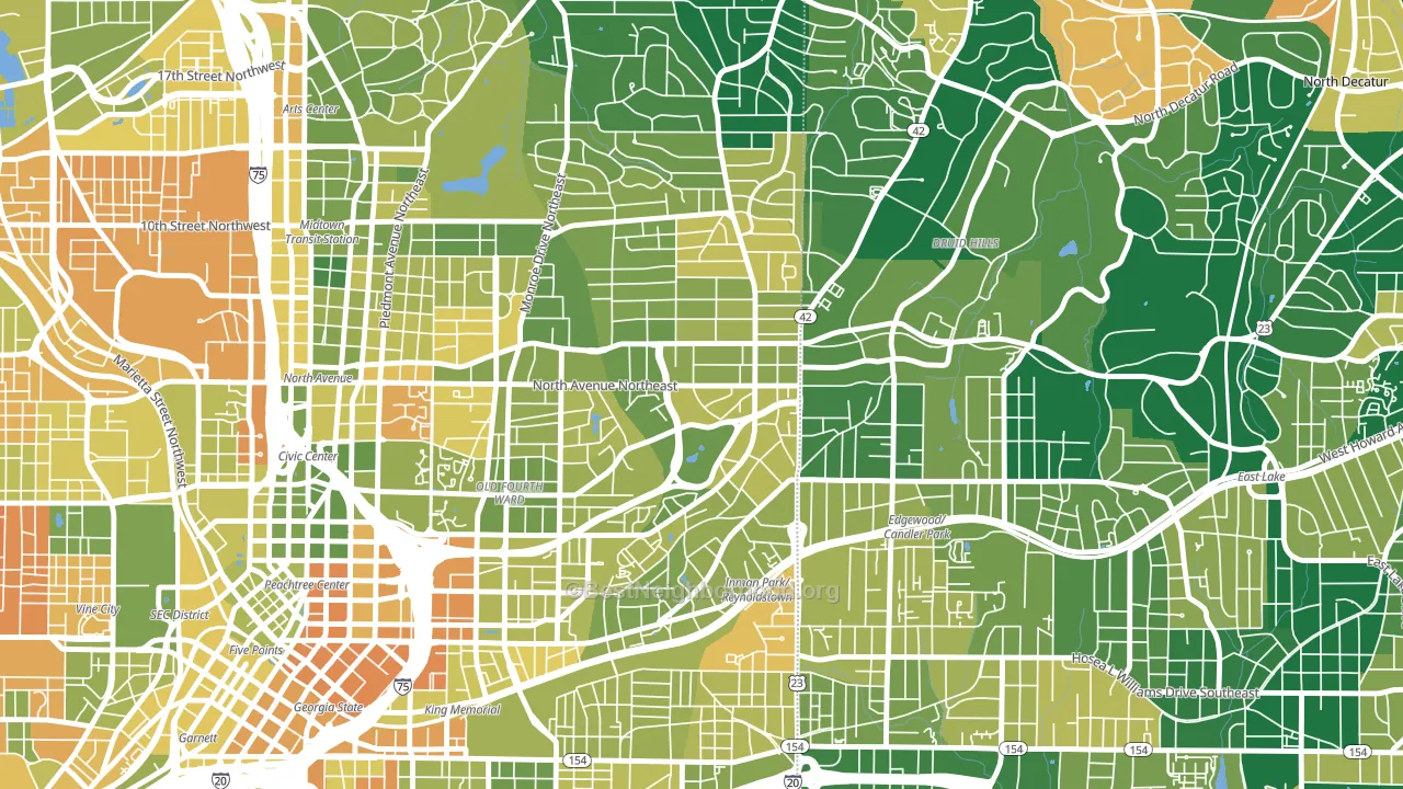 Poncey-Highland, Atlanta, GA block-group voter-turnout map
