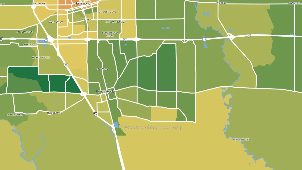 Ponchatoula, LA block-group voter-turnout map