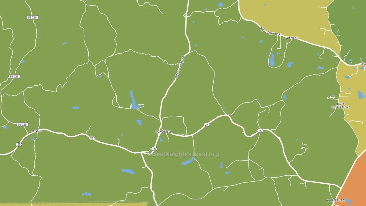 Pondville, AL block-group voter-turnout map