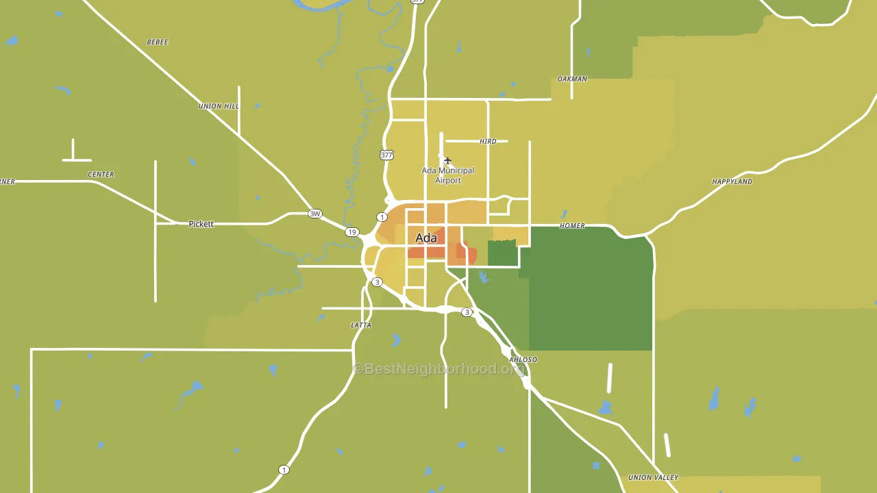 Pontotoc County, OK block-group voter-turnout map