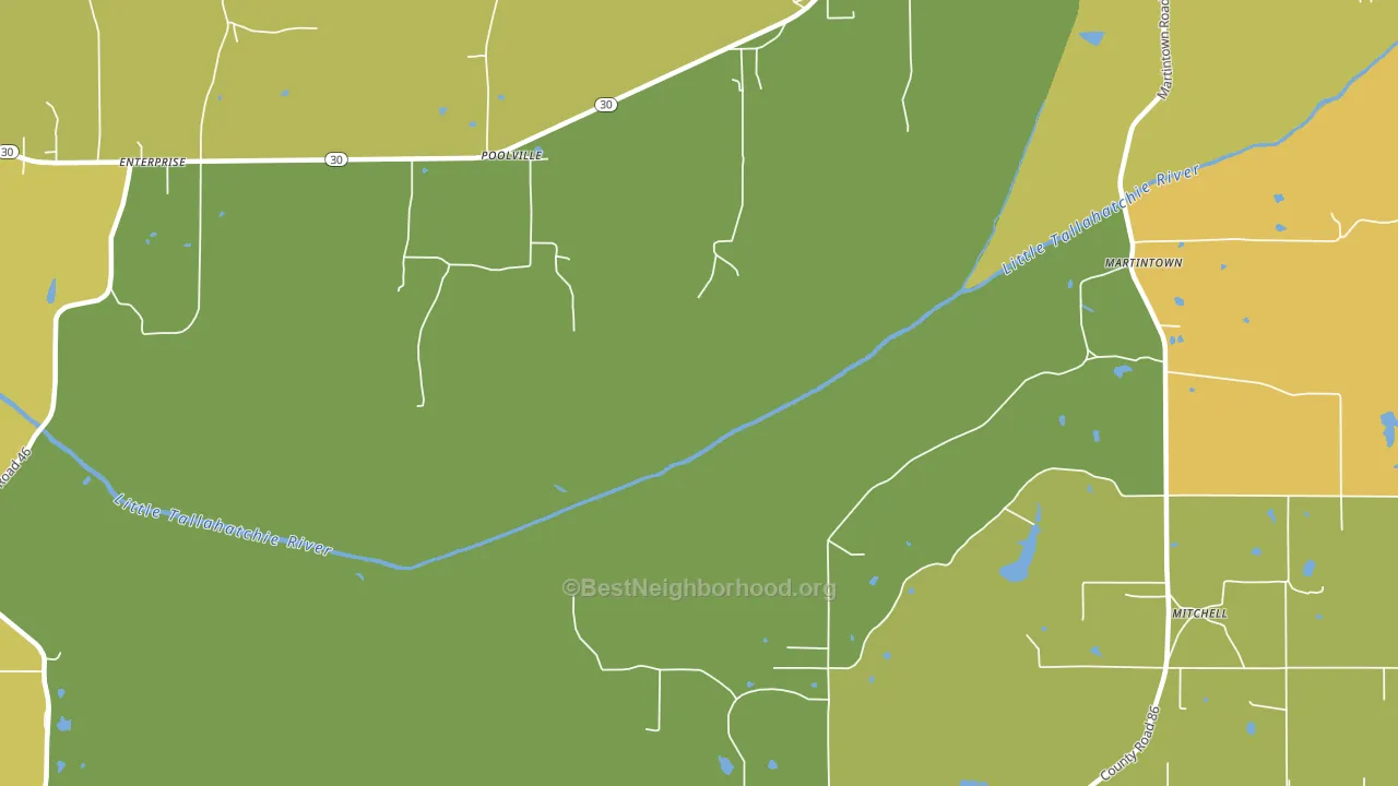 Poolville, MS block-group voter-turnout map