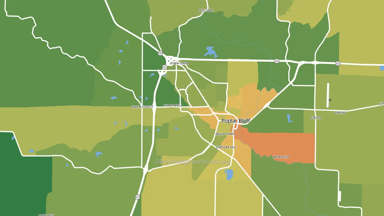Poplar Bluff, MO block-group voter-turnout map