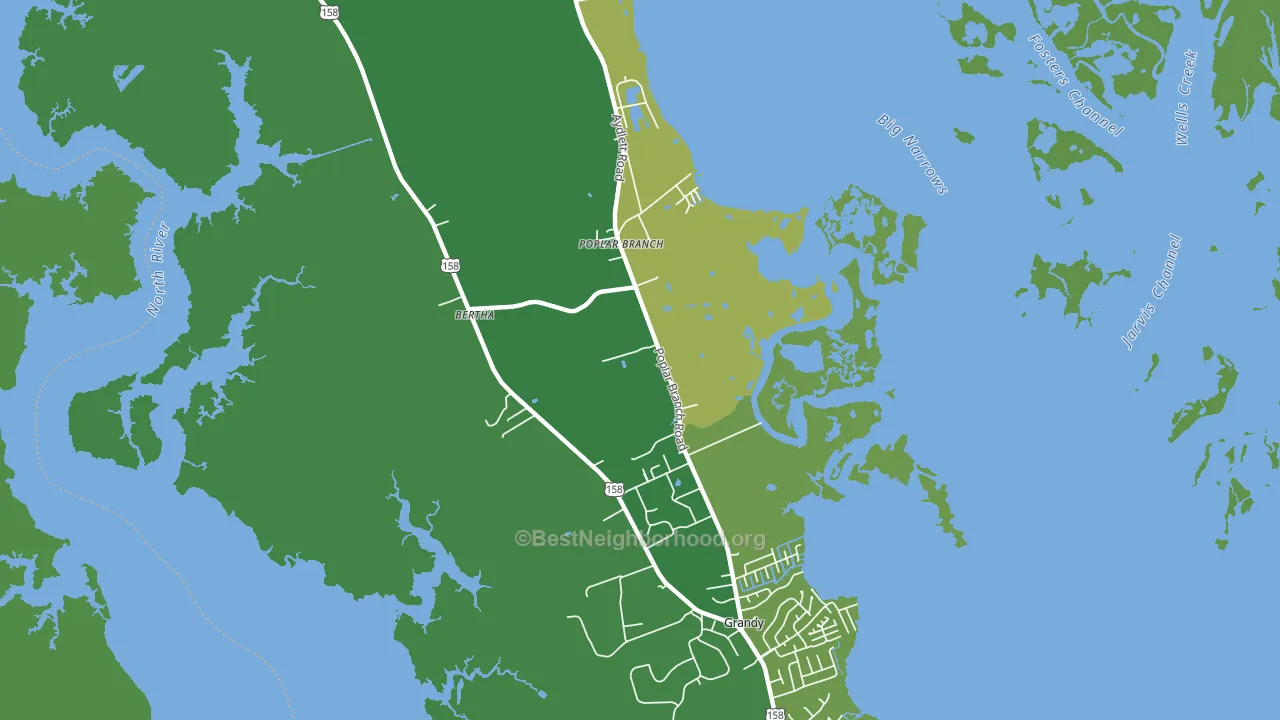 Poplar Branch, NC block-group voter-turnout map