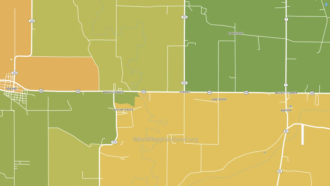 Poplar Grove, AR block-group voter-turnout map