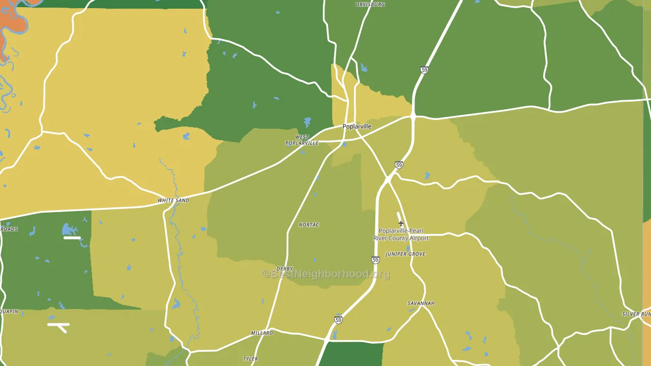 Poplarville, MS block-group voter-turnout map