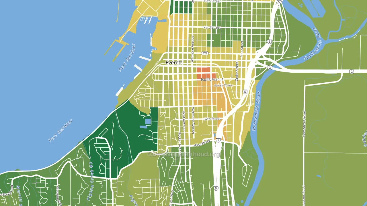Port Gardner, Everett, WA block-group voter-turnout map