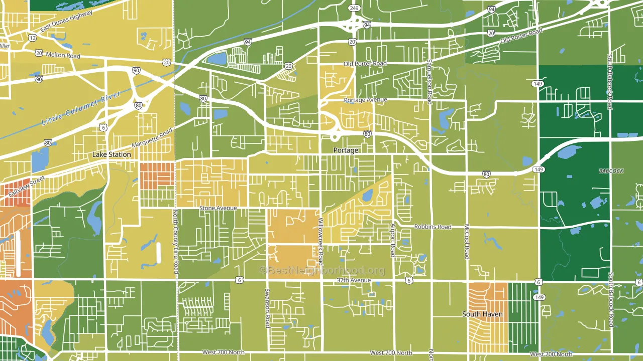 Portage, IN block-group voter-turnout map