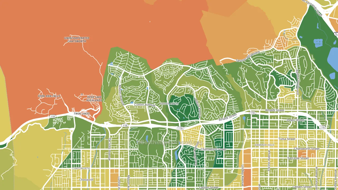 Portar Ranch, Northridge, CA block-group voter-turnout map