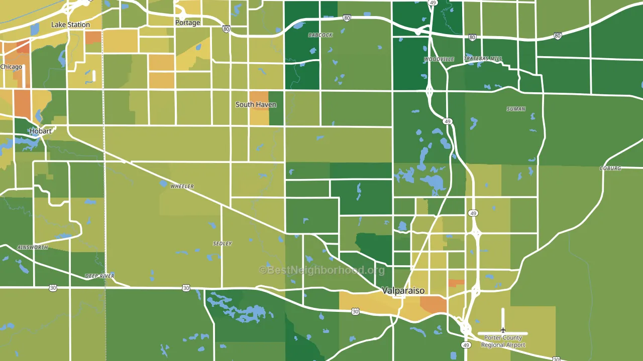 Porter County, IN block-group voter-turnout map