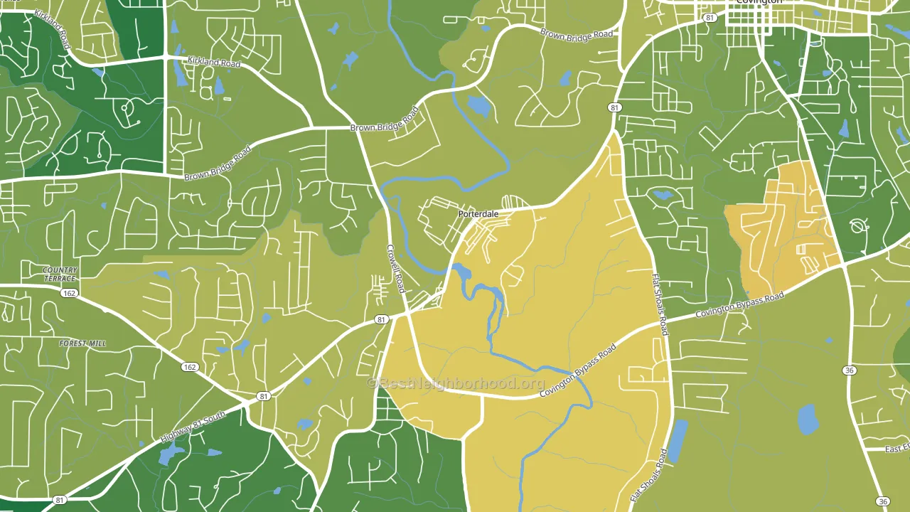 Porterdale, GA block-group voter-turnout map