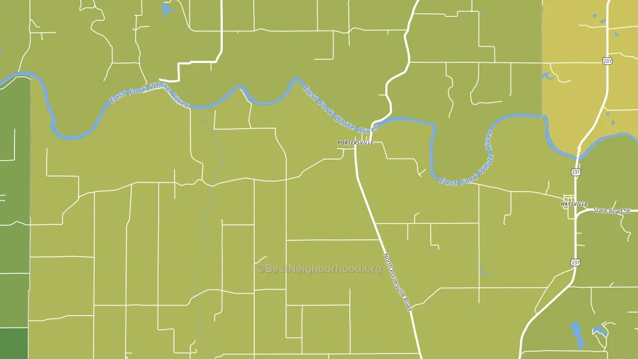 Portersville, IN block-group voter-turnout map