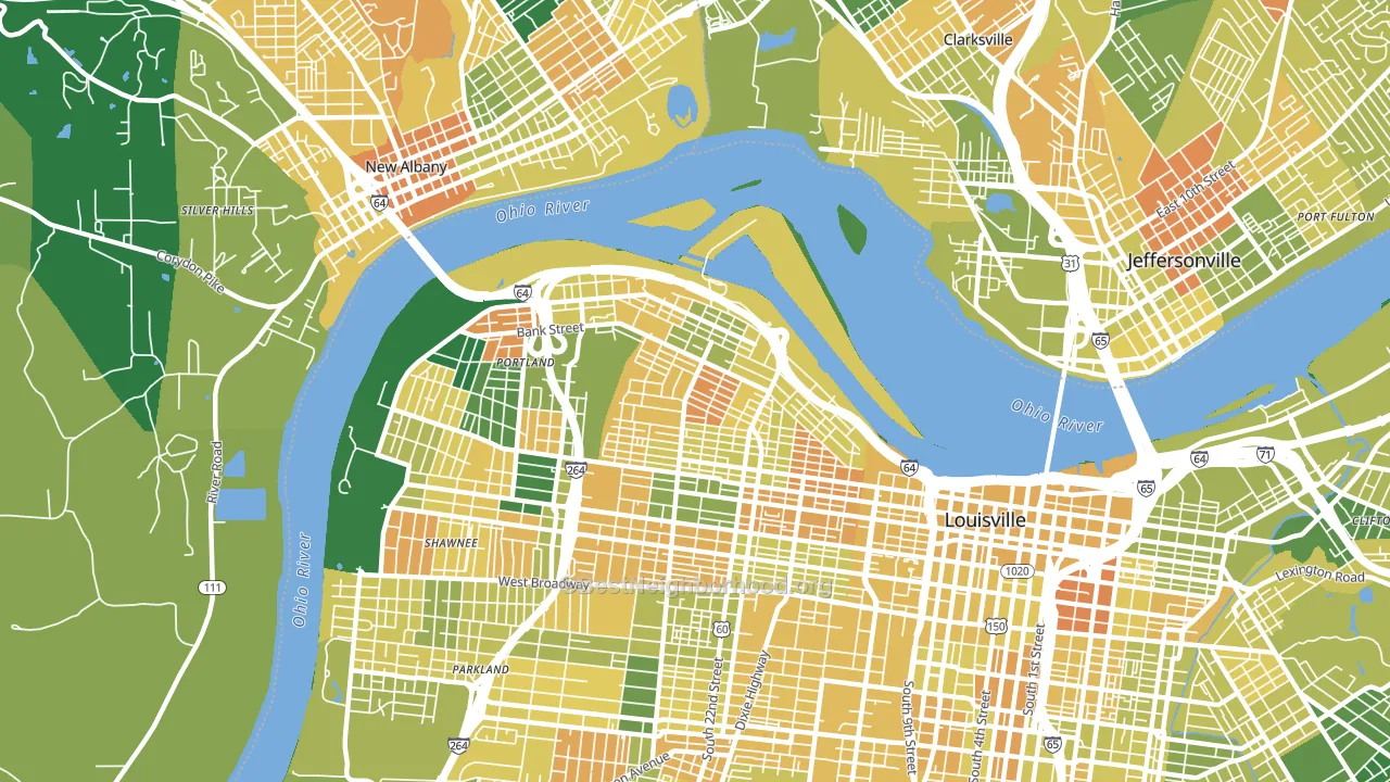 Portland, Louisville, KY block-group voter-turnout map