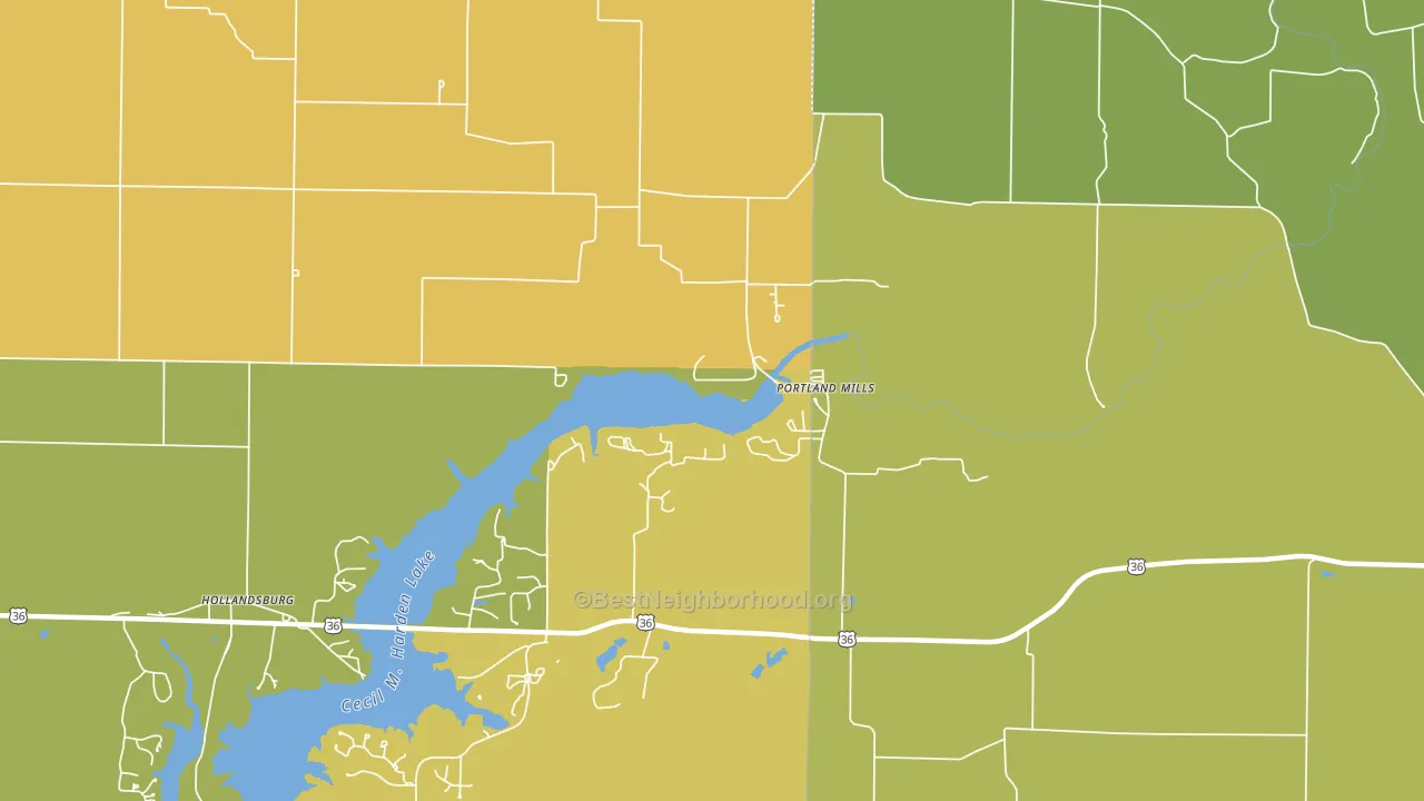 Portland Mills, IN block-group voter-turnout map