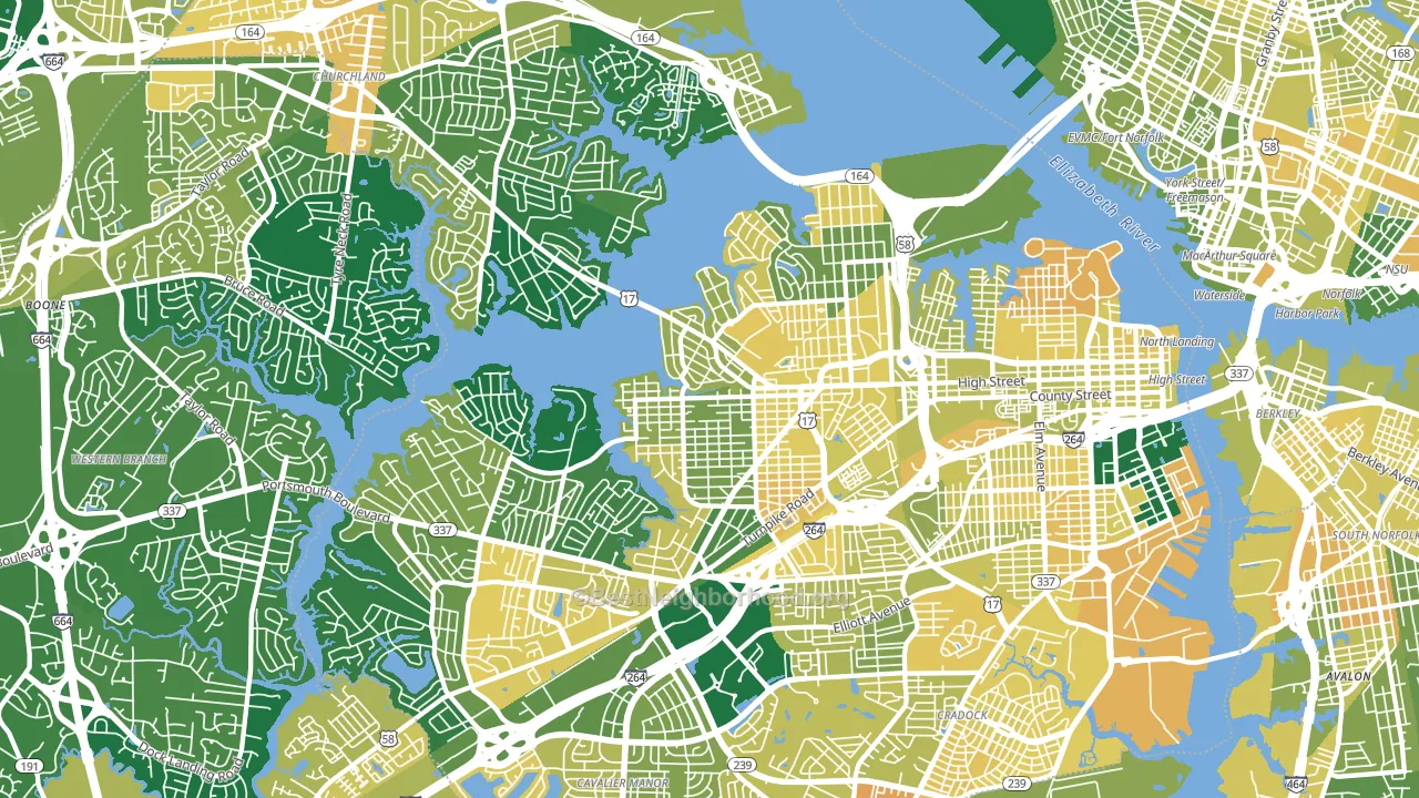 Portsmouth City, VA block-group voter-turnout map