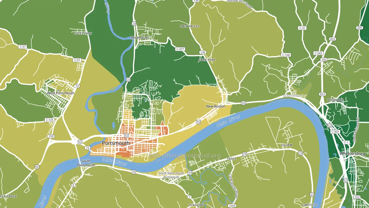 Portsmouth, OH block-group voter-turnout map