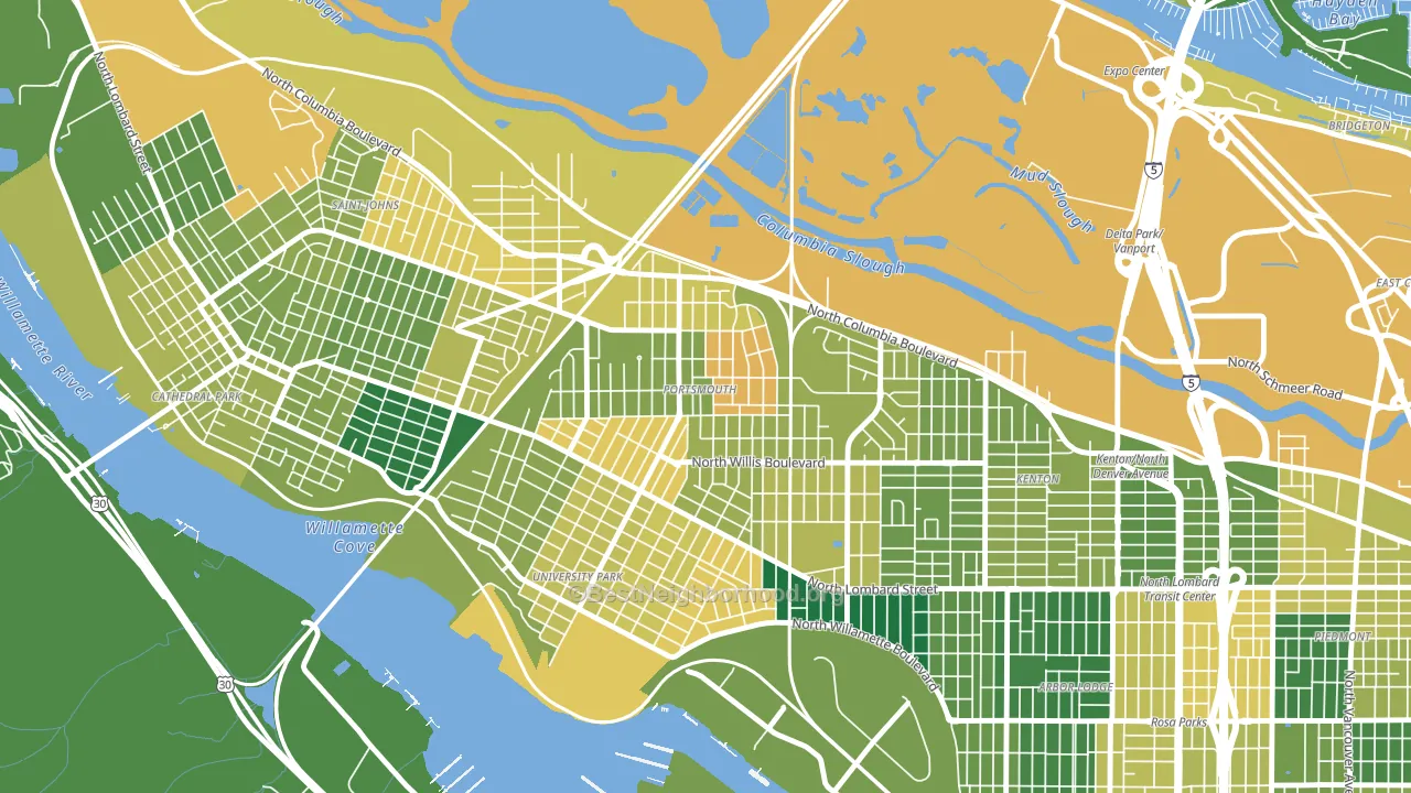 Portsmouth, Portland, OR block-group voter-turnout map