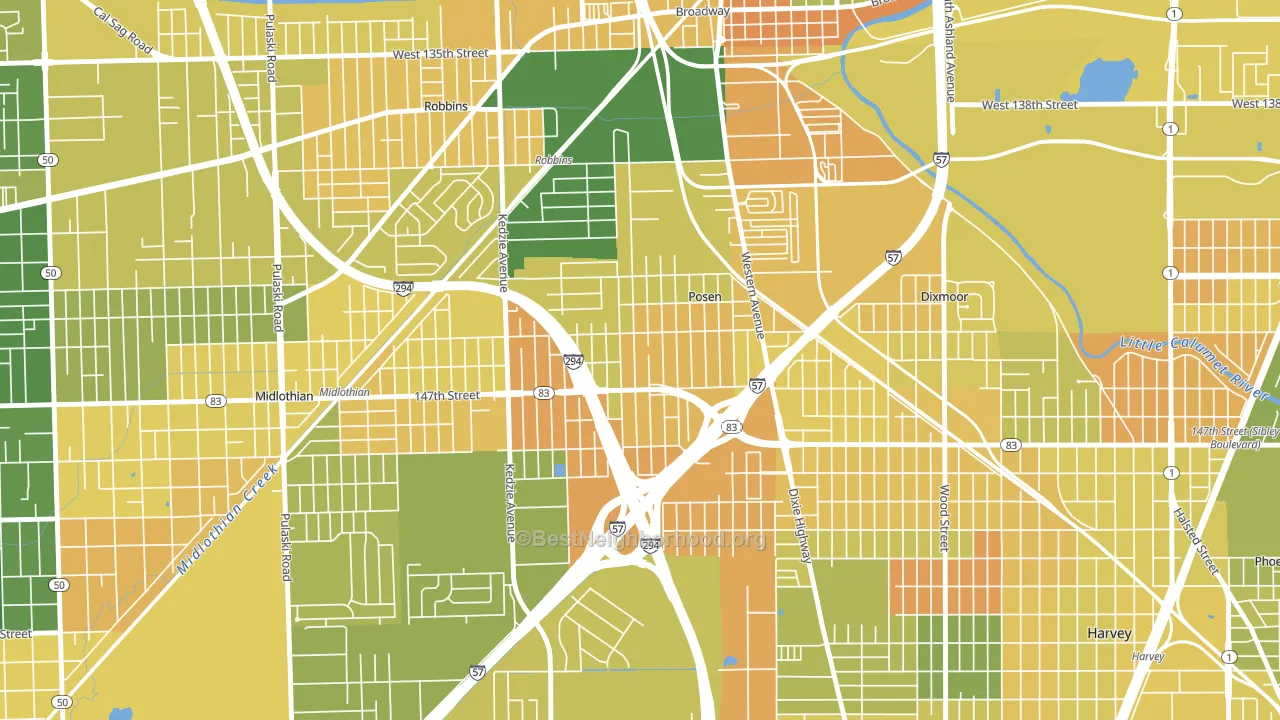Posen, IL block-group voter-turnout map