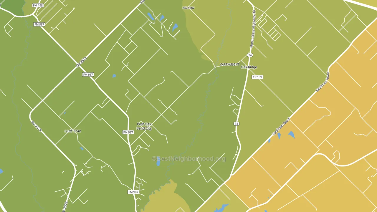 Post Oak Bend City, TX block-group voter-turnout map