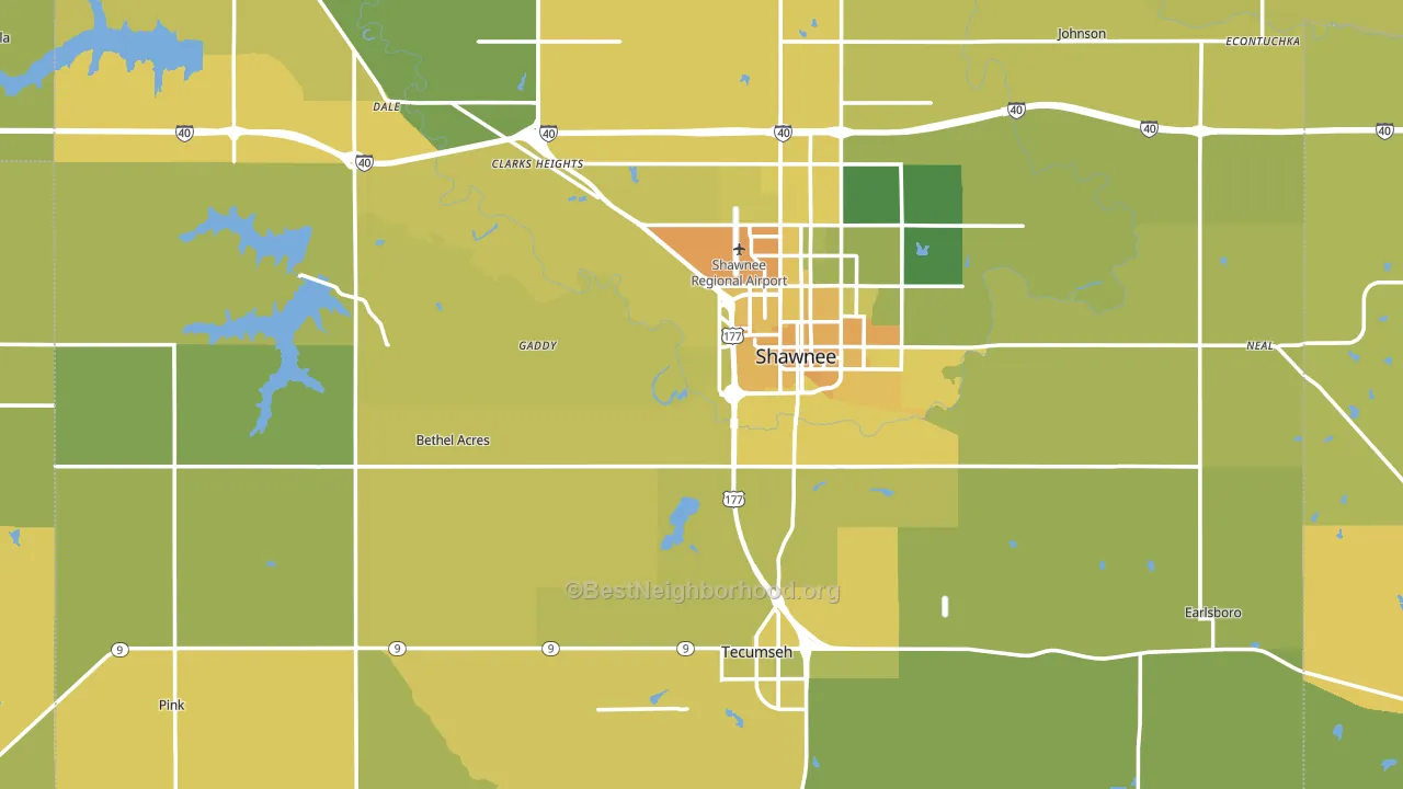 Pottawatomie County, OK block-group voter-turnout map