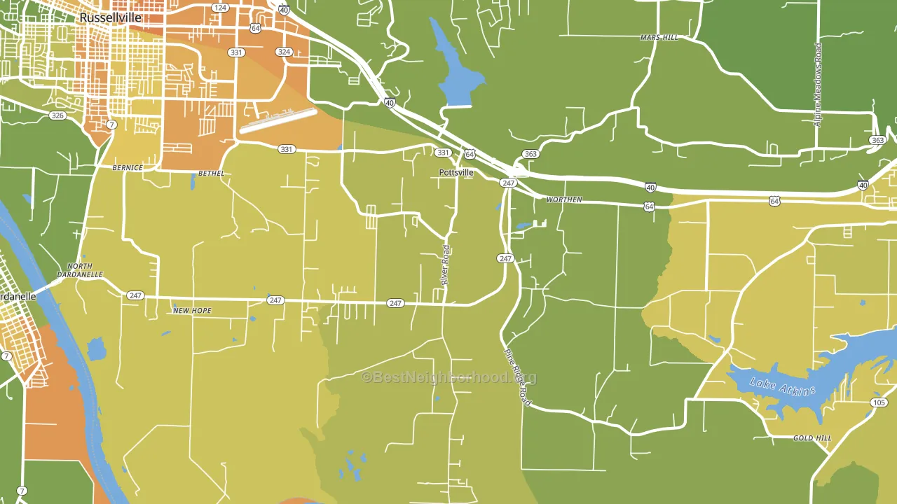 Pottsville, AR block-group voter-turnout map