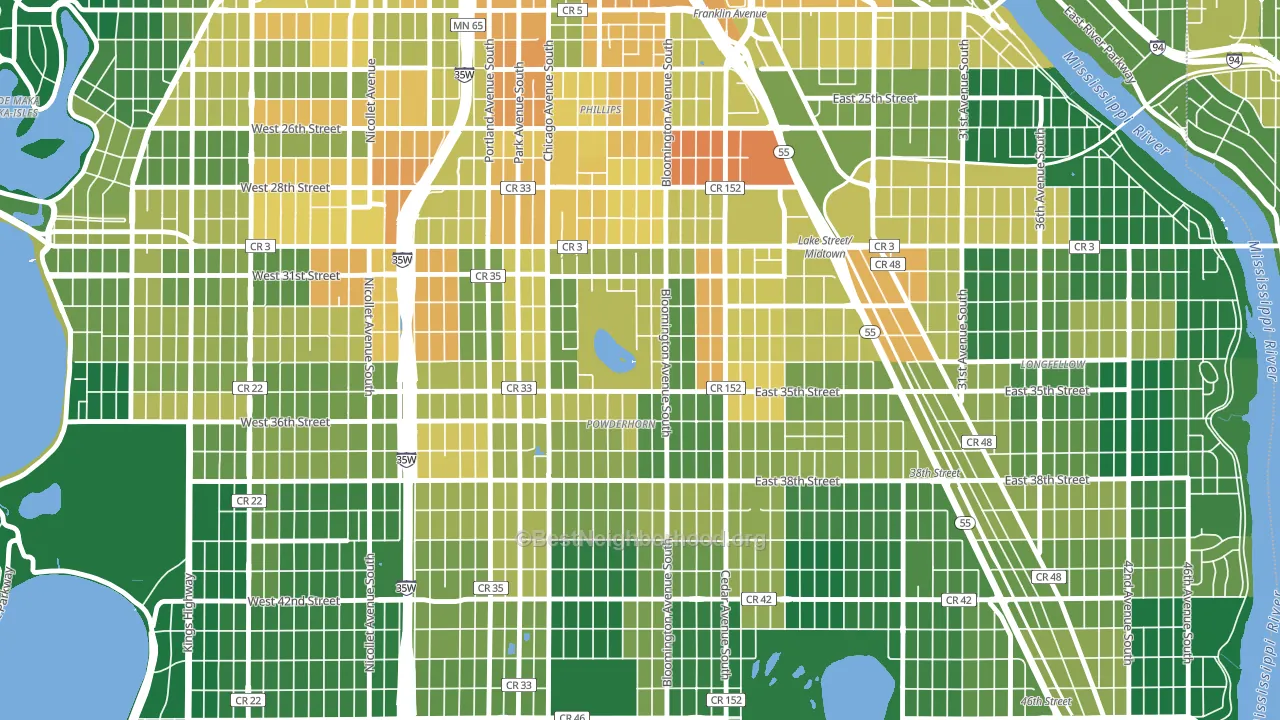 Powderhorn Park, Minneapolis, MN block-group voter-turnout map
