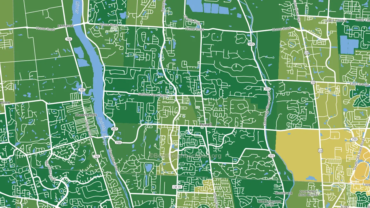 Powell, OH block-group voter-turnout map