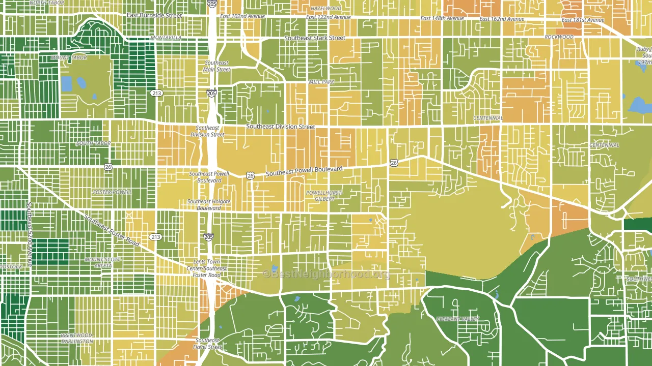 Powellhurst-Gilbert, Portland, OR block-group voter-turnout map