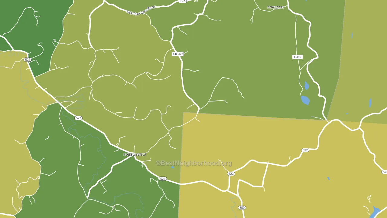 Powellsville, OH block-group voter-turnout map