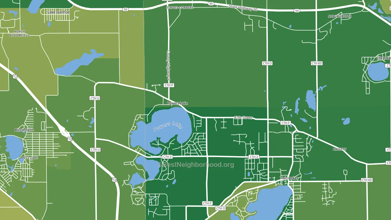 Powers Lake, WI block-group voter-turnout map