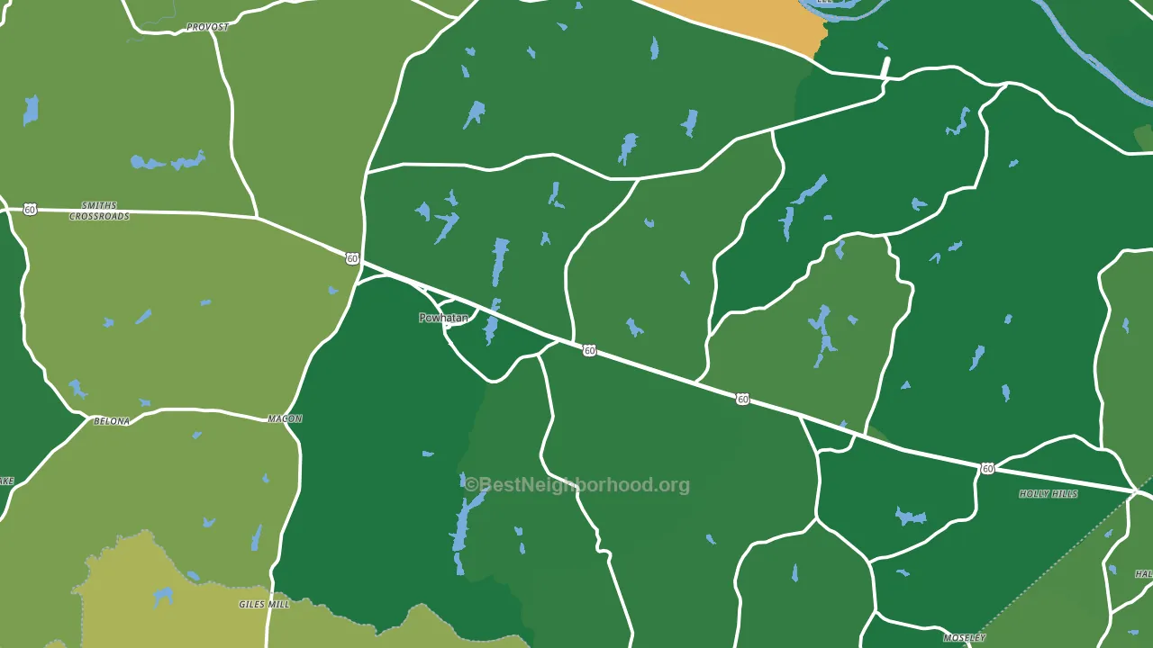 Powhatan, VA block-group voter-turnout map
