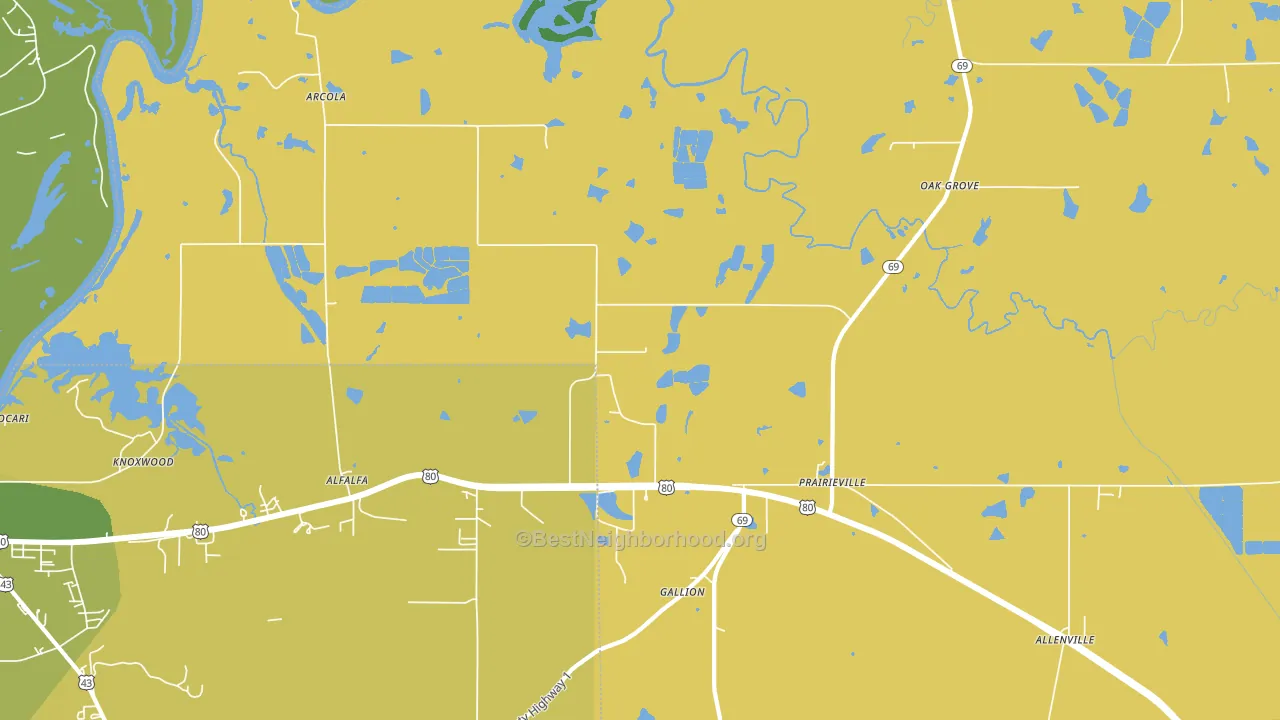 Prairieville, AL block-group voter-turnout map