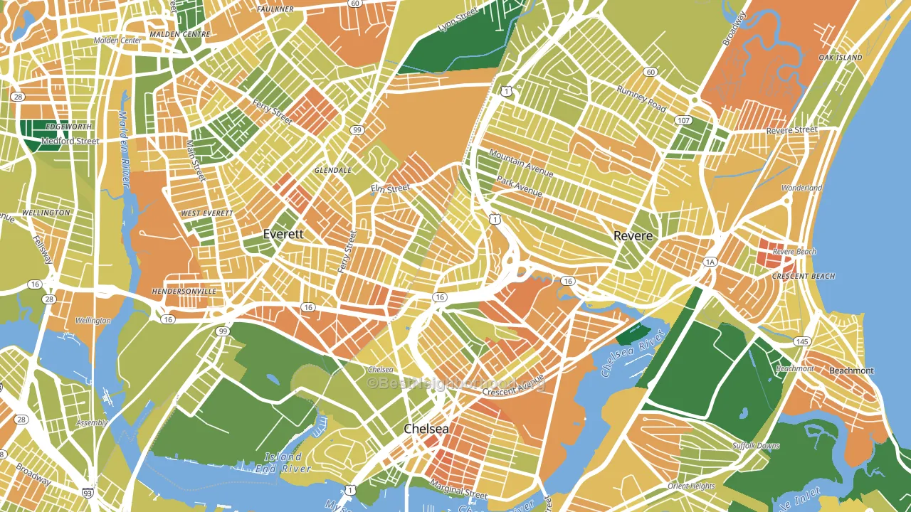 Prattville, Chelsea, MA block-group voter-turnout map