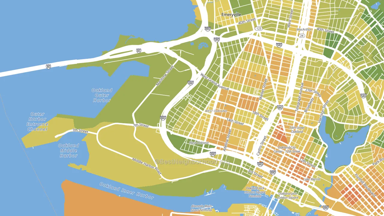 Prescott, Oakland, CA block-group voter-turnout map