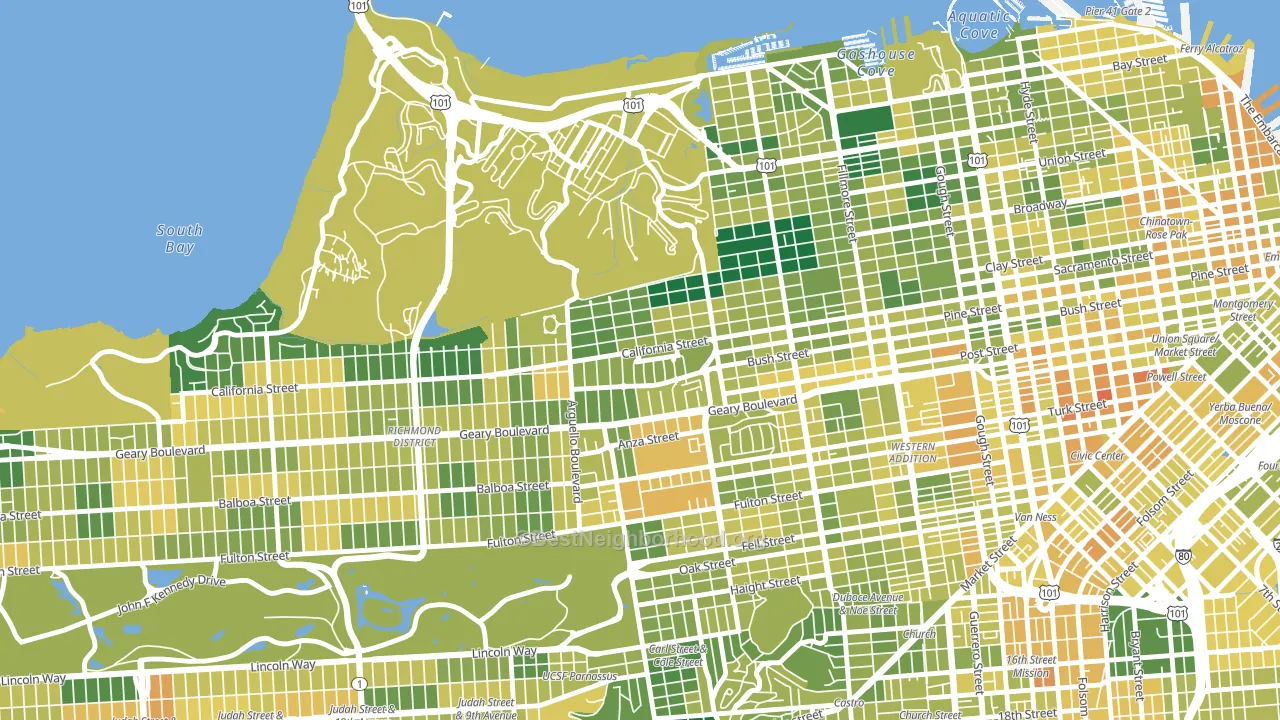 Presidio Heights, San Francisco, CA block-group voter-turnout map