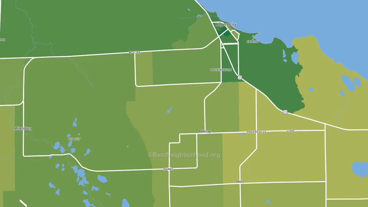 Presque Isle County, MI block-group voter-turnout map