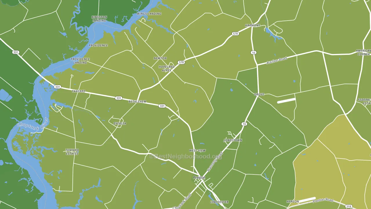 Preston, MD block-group voter-turnout map