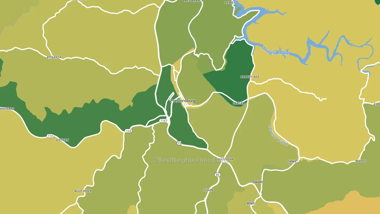 Prestonsburg, KY block-group voter-turnout map