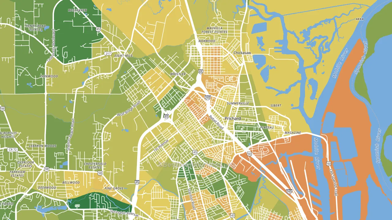 Prichard, AL block-group voter-turnout map